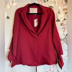 NWT Cartonnier Women's Deep Berry Maroon Red Tied Bell Sleeve Swing Blazer